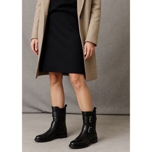 Emanuele Crasto Italian Leather Moto Boots Black doble Buckle Zip Womens 41 / 11